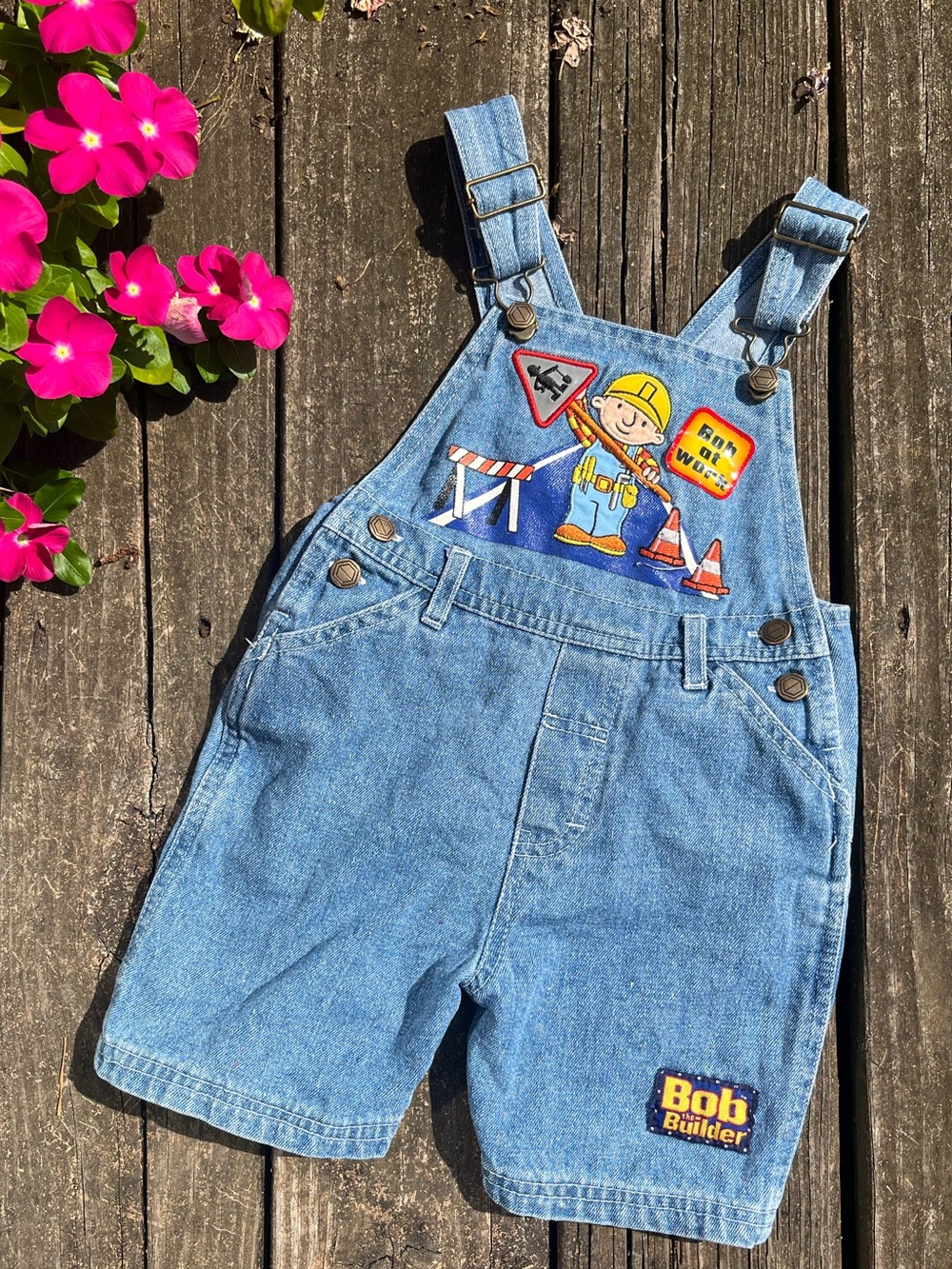 Vintage Bob the Builder Kids Denim Short Overalls